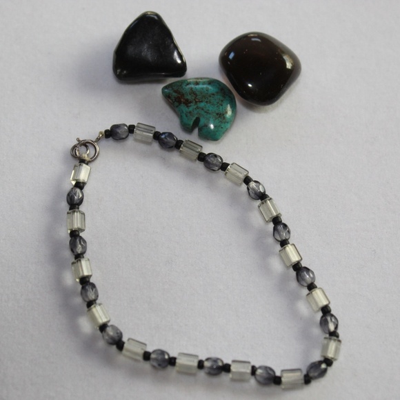 7 inch Cut Clear and Smokey Quartz Crystal Handbeaded Bracelet - Picture 2 of 2